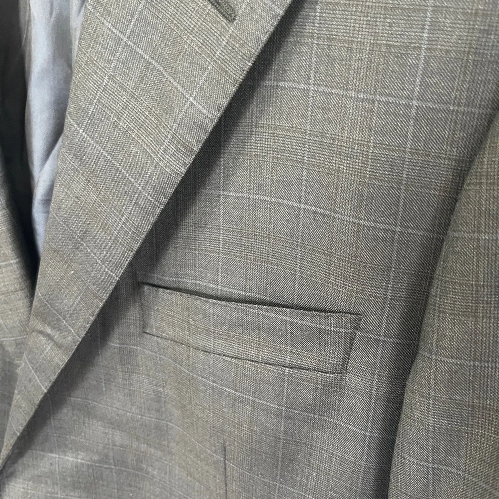 HICKEY FREEMAN Navy Suit WOOL Size 44 long Windowpane Pants 37x28 Flaw